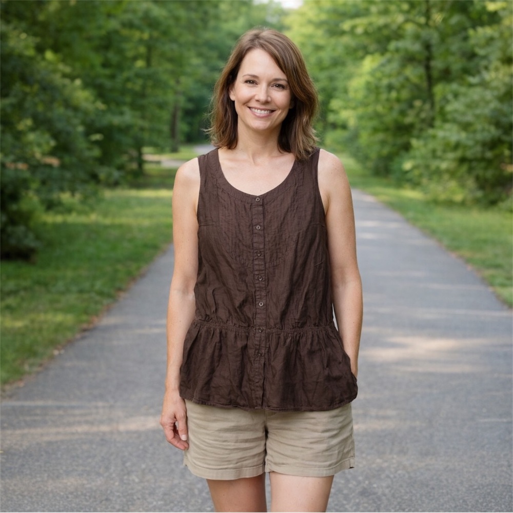 J Jill Silk Cotton Sleeveless Top Neutral‎ Brown Minimalist XL P
